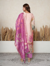 Pale pink digital printed suit set banarasi booti dupatta